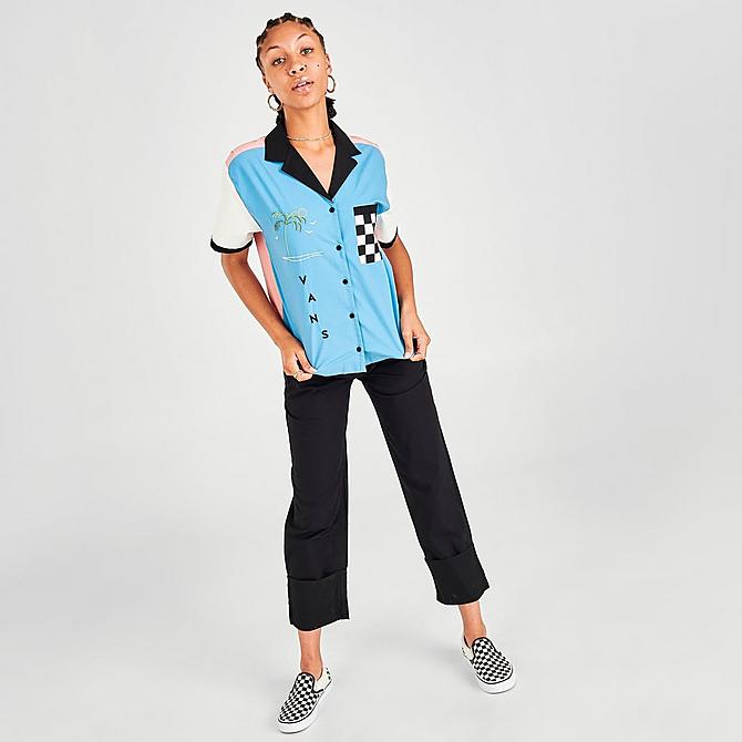 Front Three Quarter view of Women's Vans Retro Retirement Button-Down Shirt in Niagra Click to zoom