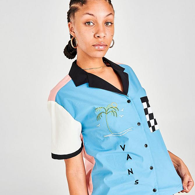 On Model 5 view of Women's Vans Retro Retirement Button-Down Shirt in Niagra Click to zoom