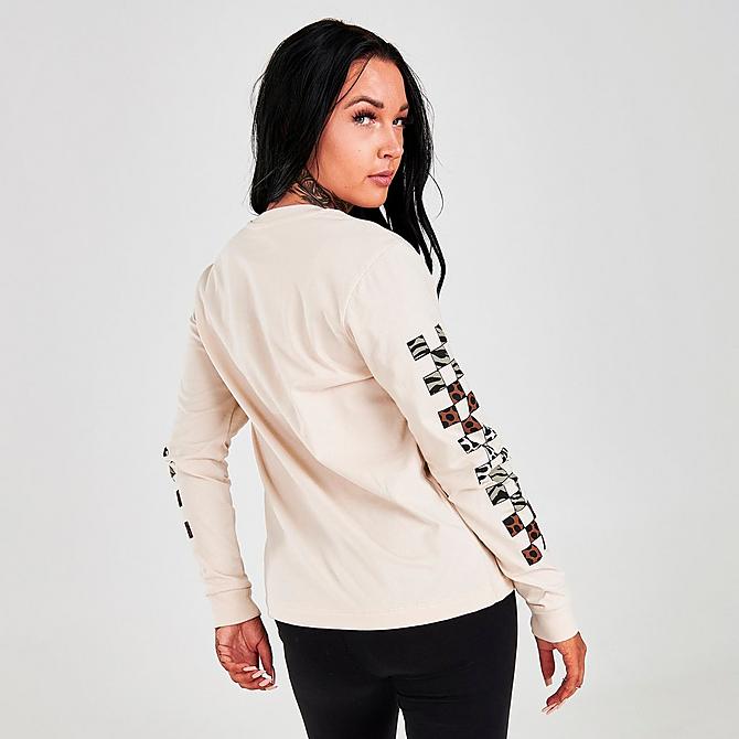 Back Right view of Women's Vans Animal Print Logo Crewneck Long-Sleeve T-Shirt in Cream/Multi Animal Print Click to zoom