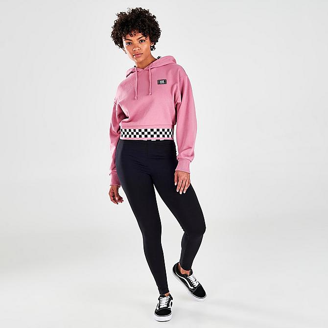 Front Three Quarter view of Women's Vans Boom Boom 66 Cropped Pullover Hoodie in Mesa Rose Click to zoom