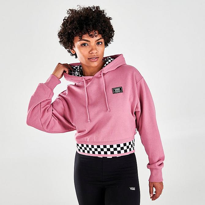 Back Left view of Women's Vans Boom Boom 66 Cropped Pullover Hoodie in Mesa Rose Click to zoom