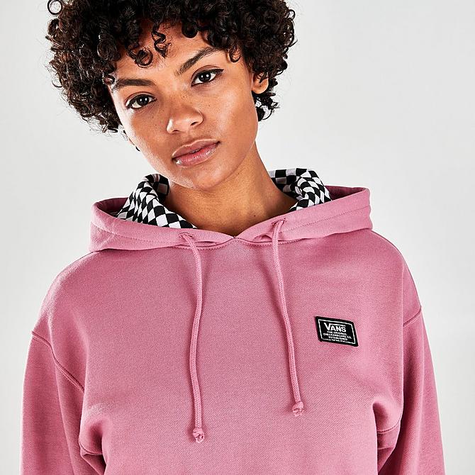 On Model 5 view of Women's Vans Boom Boom 66 Cropped Pullover Hoodie in Mesa Rose Click to zoom