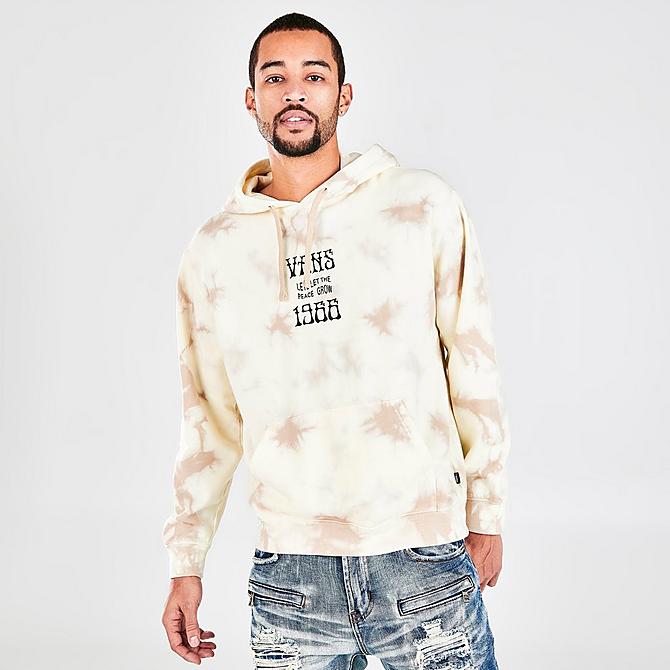 Back Left view of Men's Vans Scattered Tie Dye Pullover Hoodie in White Click to zoom