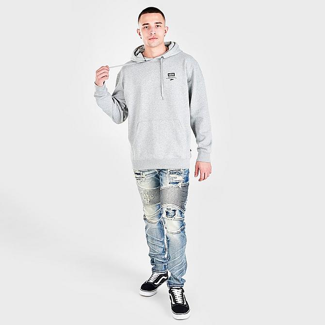 Front Three Quarter view of Men's Vans Commercial DNA Pullover Hoodie in Grey Click to zoom