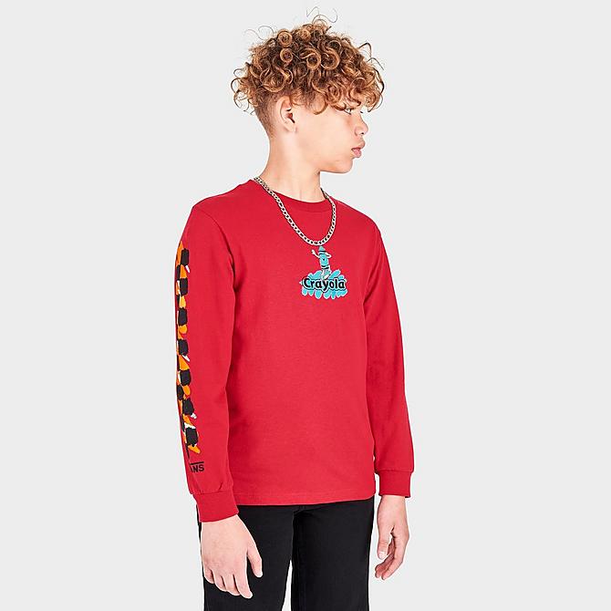 Front view of Kids' Toddler and Little Kids' Vans x Crayola Crayon Long-Sleeve T-Shirt in Chili Pepper Click to zoom