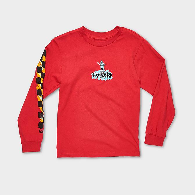 Front view of Kids' Toddler and Little Kids' Vans x Crayola Crayon Long-Sleeve T-Shirt in Chili Pepper Click to zoom