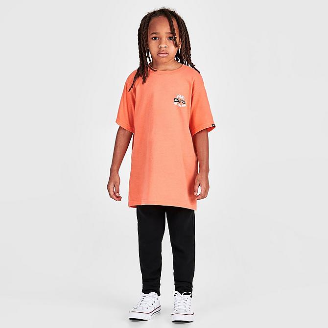 Front Three Quarter view of Boys' Toddler and Little Kids' Vans Fast Cat T-Shirt in Melon Click to zoom