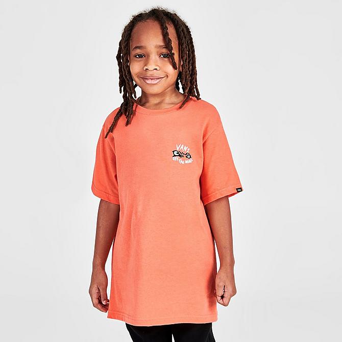 Back Left view of Boys' Toddler and Little Kids' Vans Fast Cat T-Shirt in Melon Click to zoom