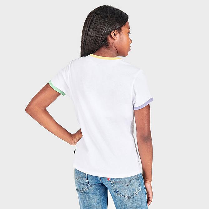 Back Right view of Girls' Vans Off The Wall Ringer T-Shirt in White/Multi Click to zoom
