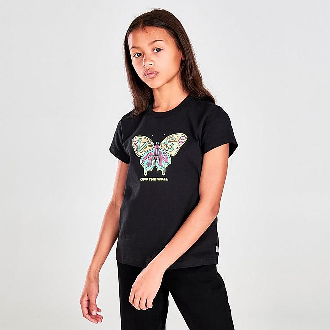 Back Left view of Girls' Vans Mini Butterfly T-Shirt in Black Click to zoom