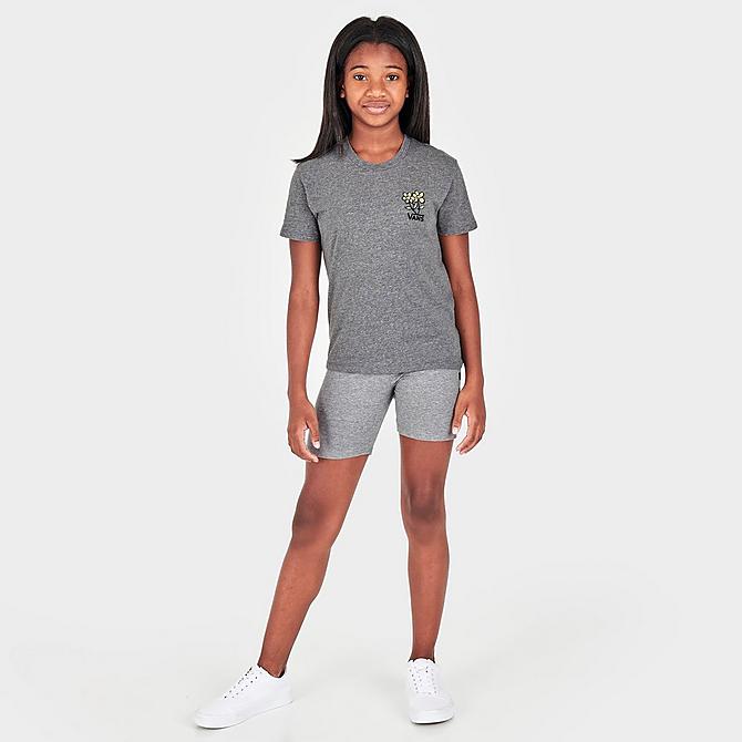 Front Three Quarter view of Girls' Vans Floral Hit T-Shirt in Grey Heather Click to zoom
