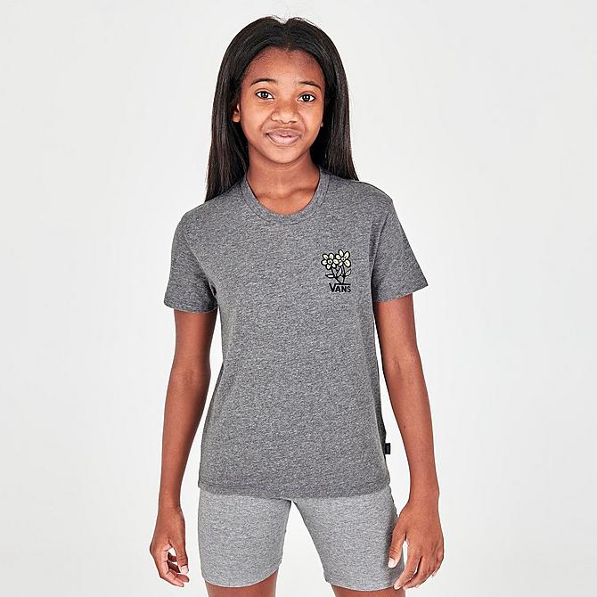 Back Left view of Girls' Vans Floral Hit T-Shirt in Grey Heather Click to zoom