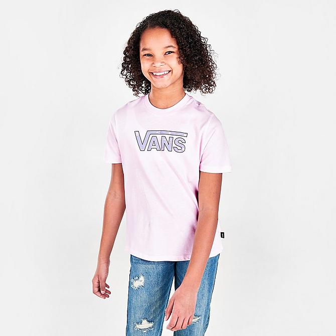 Back Left view of Girls' Vans Logo T-Shirt in Cradle Pink Click to zoom