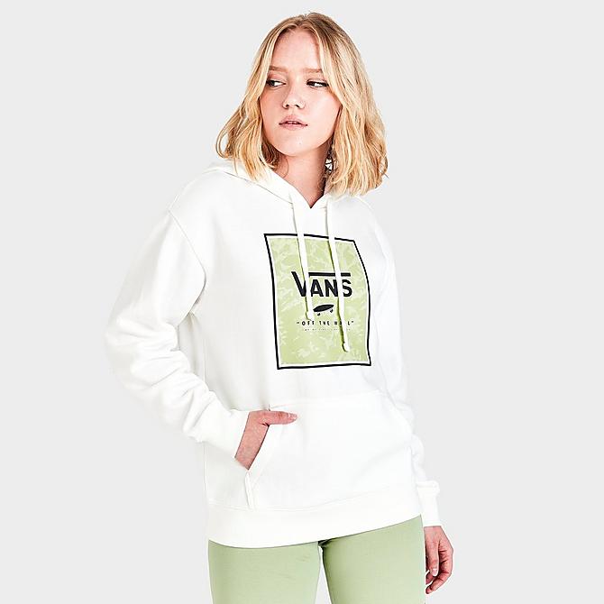 Back Left view of Women's Vans Boxed In Water Washed BFF Hoodie in Marshmallow Click to zoom