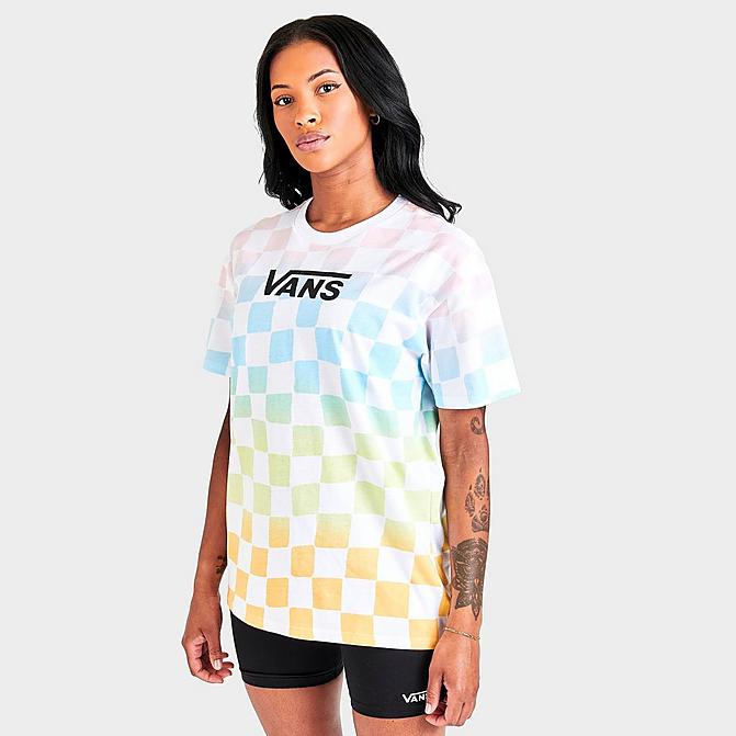 Front view of Women's Vans Wavy Check Popsicle Tie-Dye Oversized Crewneck T-Shirt in White/Multi Click to zoom