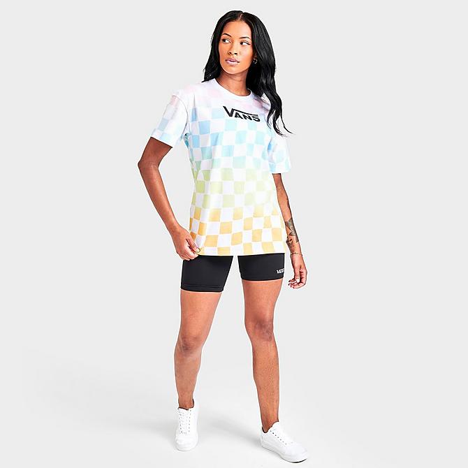 Front Three Quarter view of Women's Vans Wavy Check Popsicle Tie-Dye Oversized Crewneck T-Shirt in White/Multi Click to zoom