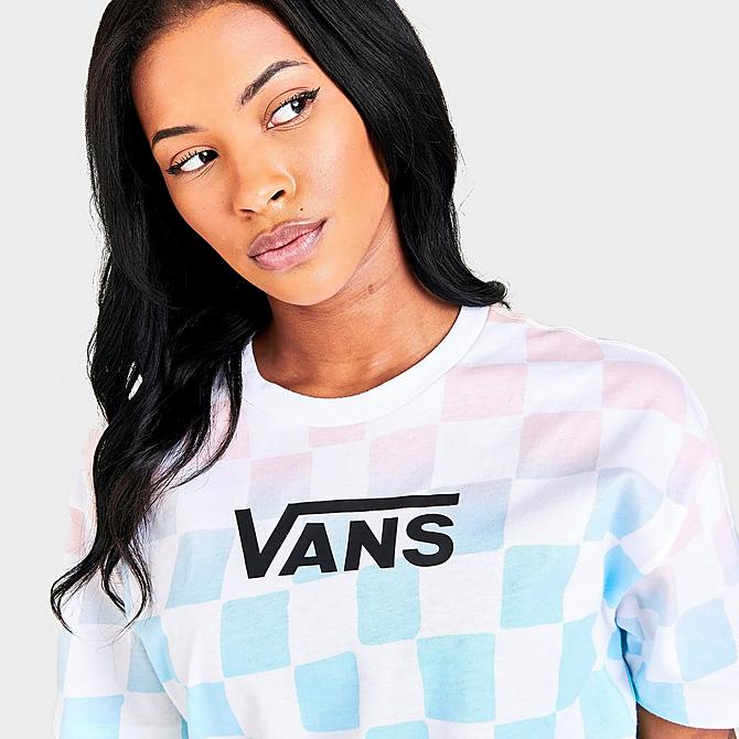 On Model 5 view of Women's Vans Wavy Check Popsicle Tie-Dye Oversized Crewneck T-Shirt in White/Multi Click to zoom