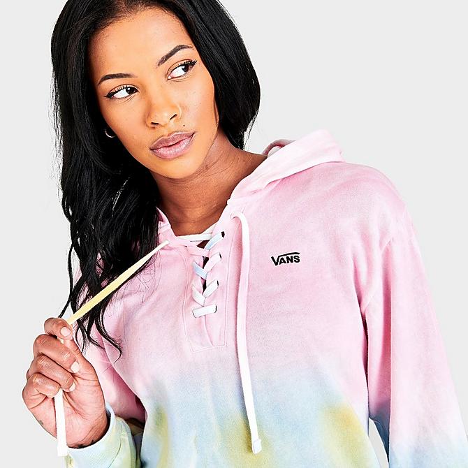 On Model 5 view of Women's Vans Popsicle Tie-Dye Lace Up Hoodie in Orchid Pink Click to zoom