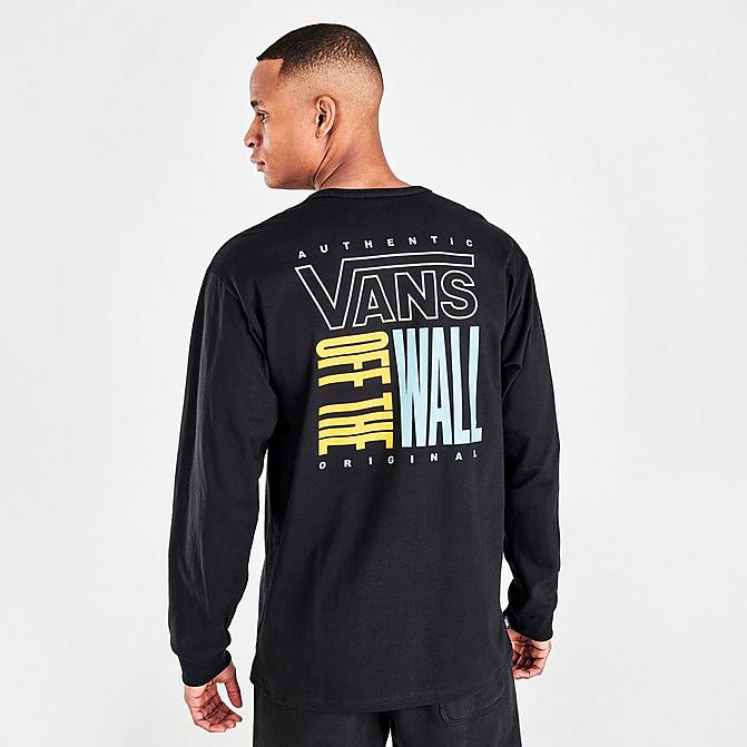 Front view of Men's Vans Stacked Up Long Sleeve T-Shirt in Black Click to zoom