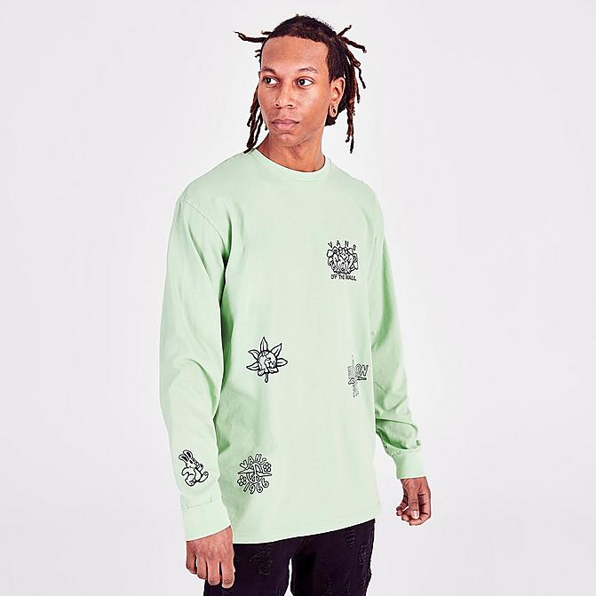 Front view of Men's Vans Vintage Peace Of Mind Graphic Print Long-Sleeve T-Shirt in Celadon Green Click to zoom