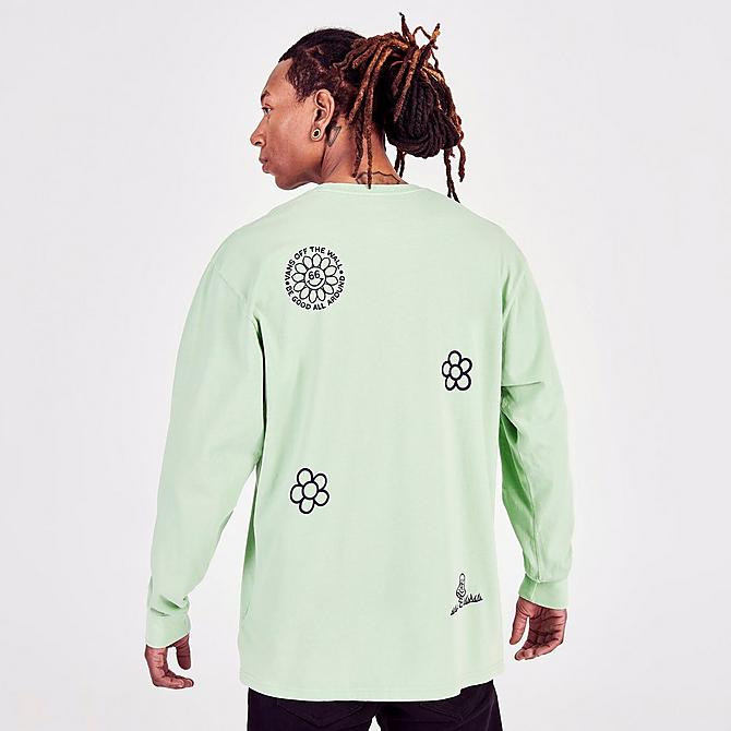 Back Right view of Men's Vans Vintage Peace Of Mind Graphic Print Long-Sleeve T-Shirt in Celadon Green Click to zoom