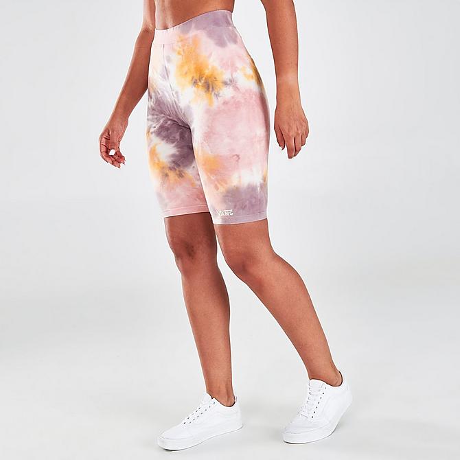 Front Three Quarter view of Women's Vans Flying V Tie-Dye Bike Shorts in Purple Dove Click to zoom