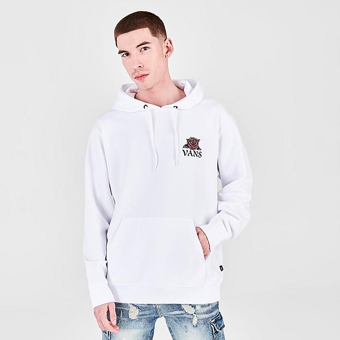 Back Left view of Men's Vans Rose Hoodie in White Click to zoom