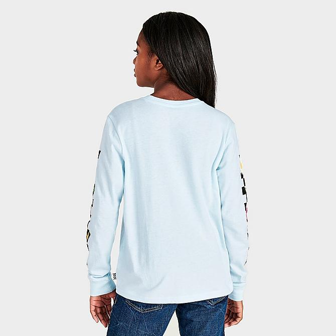 Back Right view of Girls' Vans Flower Pick Long-Sleeve T-Shirt in Delicate Blue Click to zoom