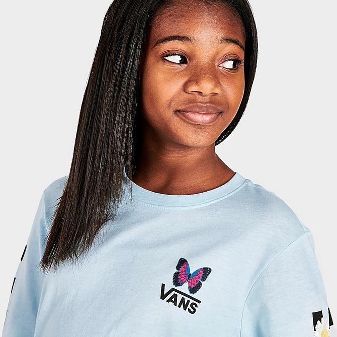 On Model 5 view of Girls' Vans Flower Pick Long-Sleeve T-Shirt in Delicate Blue Click to zoom