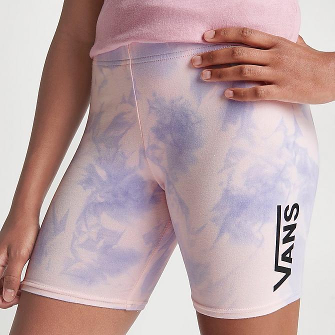 On Model 5 view of Girls' Vans Water Wash Bike Shorts in Languid Lavender/Water Wash Click to zoom