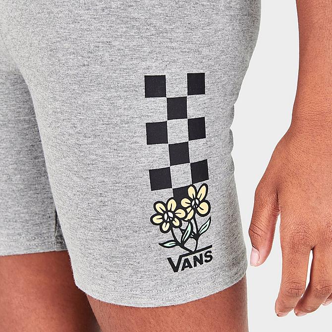On Model 5 view of Girls' Vans Floral Hit Mid-Rise Bike Shorts in Grey Heather Click to zoom