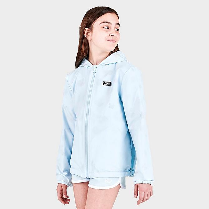 Front view of Girls' Vans Reverse Out II Coaches Reversible Jacket in Delicate Blue Click to zoom