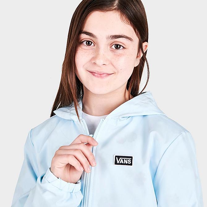 On Model 5 view of Girls' Vans Reverse Out II Coaches Reversible Jacket in Delicate Blue Click to zoom