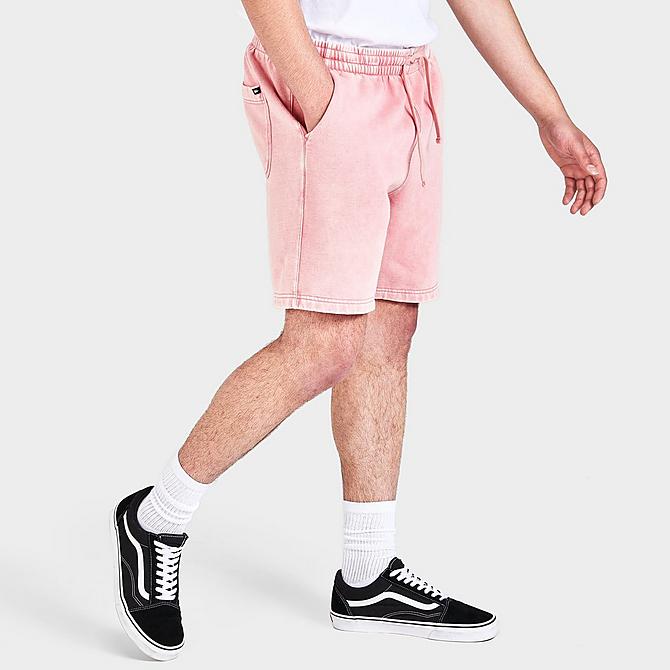 Back Left view of Men's Vans Mineral Wash Loose Fleece Shorts in Mellow Rose Click to zoom