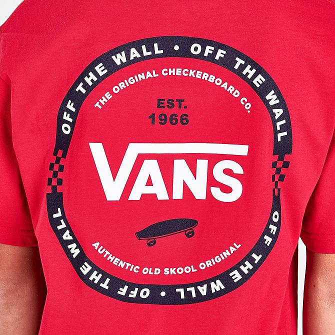 On Model 6 view of Boys' Vans Logo Check T-Shirt in Red/Black Click to zoom