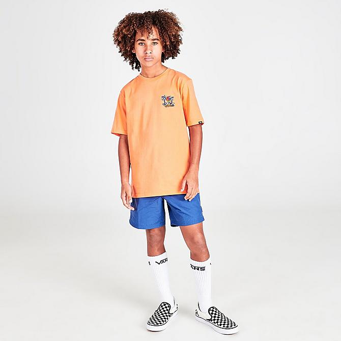 Front Three Quarter view of Kids' Vans Tiki Palms T-Shirt in Melon Click to zoom