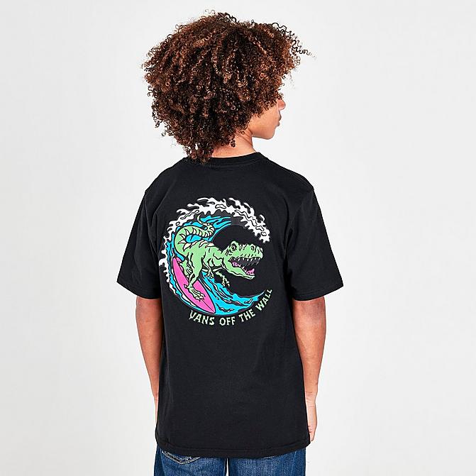 Front view of Boys' Vans Off The Wall Dino Surf T-Shirt in Black Click to zoom