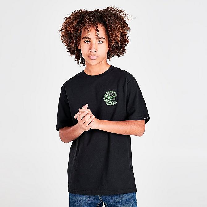 Back Left view of Boys' Vans Off The Wall Dino Surf T-Shirt in Black Click to zoom