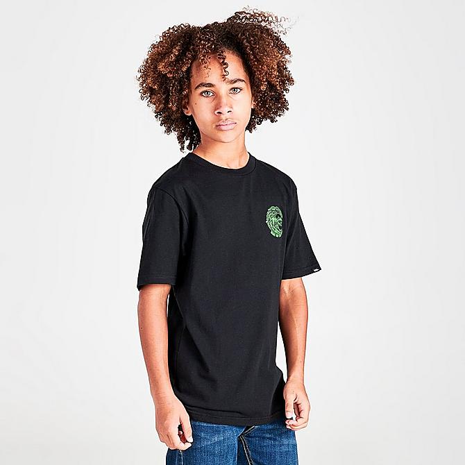 Back Right view of Boys' Vans Off The Wall Dino Surf T-Shirt in Black Click to zoom