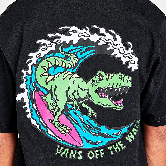 On Model 6 view of Boys' Vans Off The Wall Dino Surf T-Shirt in Black Click to zoom