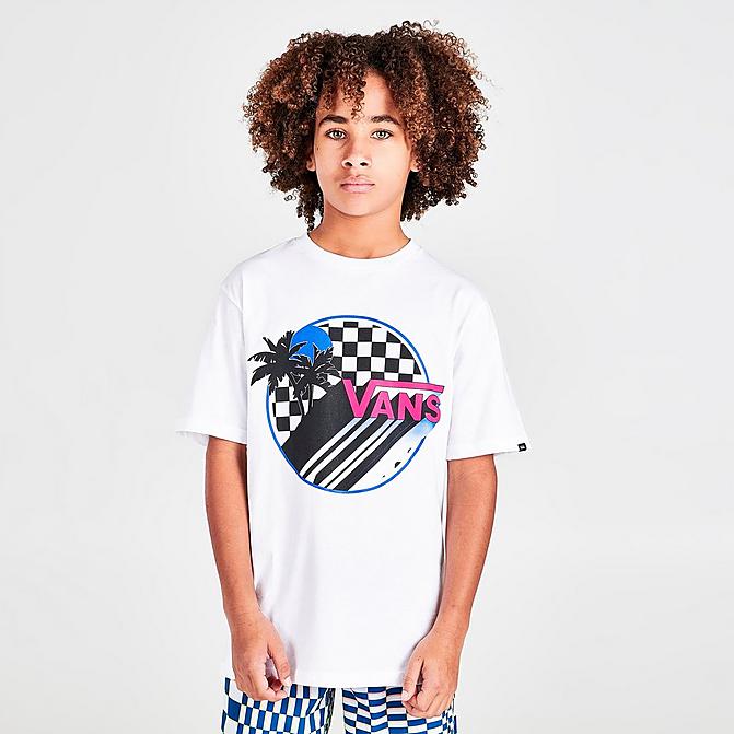 Front view of Kids' Vans Palm View T-Shirt in White Click to zoom
