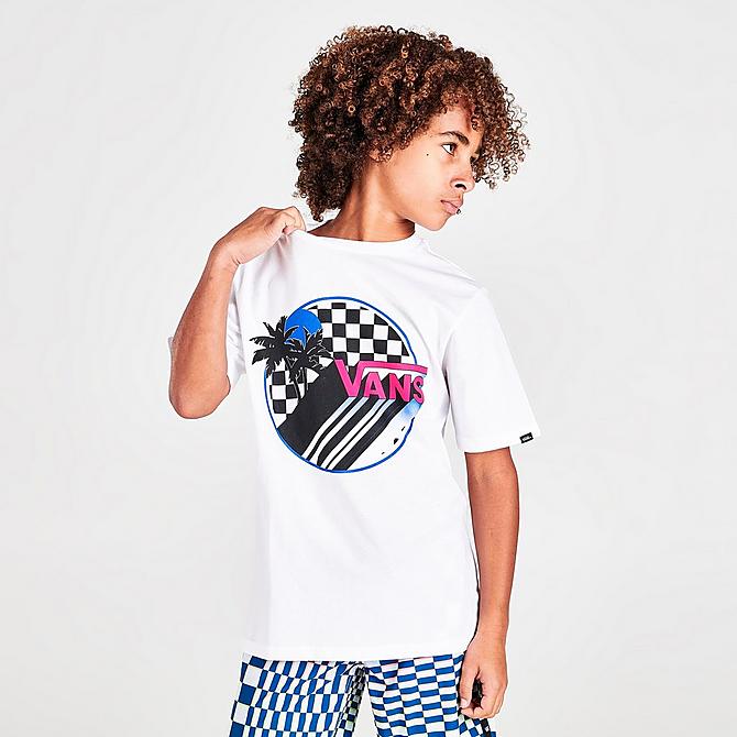 Back Left view of Kids' Vans Palm View T-Shirt in White Click to zoom