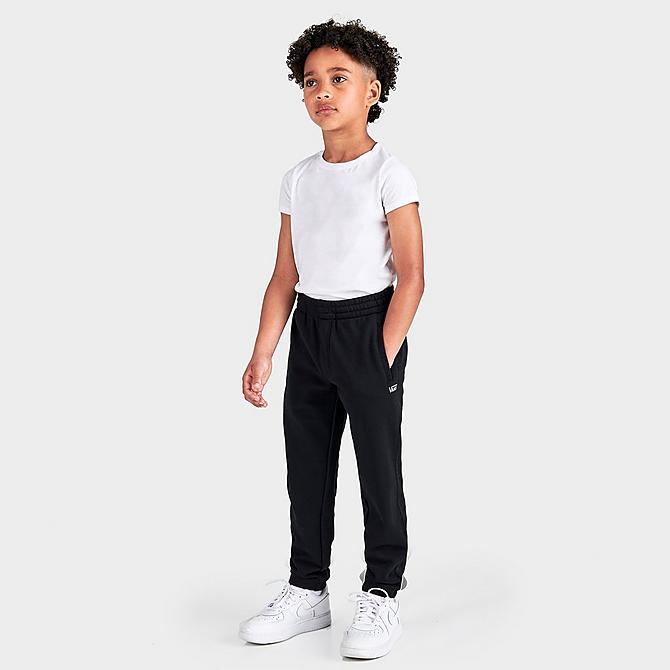 Front Three Quarter view of Toddler and Little Kids' Vans Fleece Jogger Pants in Black Click to zoom