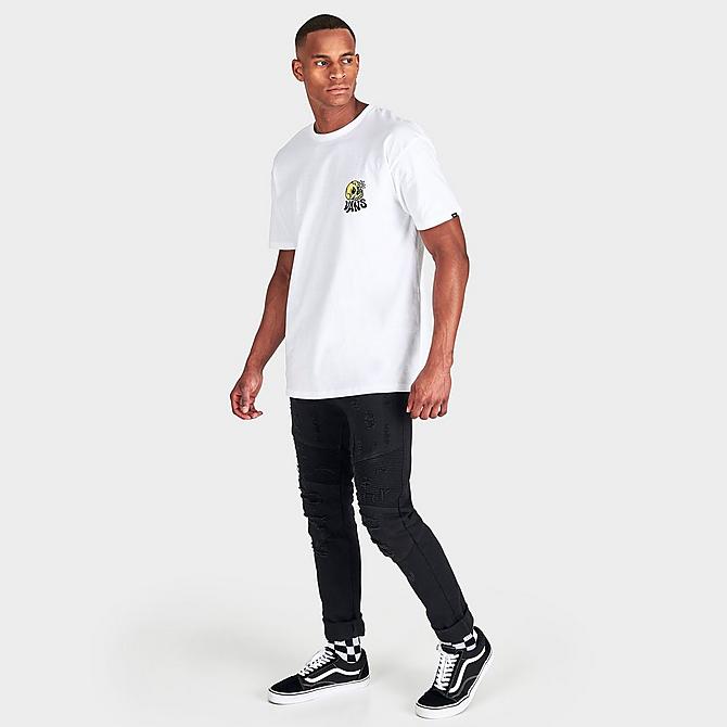 Front Three Quarter view of Men's Vans Skull Daze Graphic Print Short-Sleeve T-Shirt in White Click to zoom