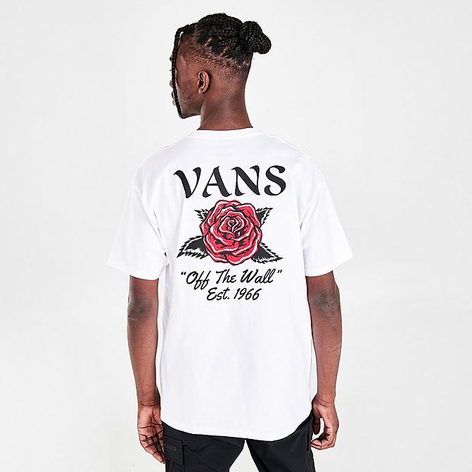 Front view of Men's Vans Tattoo Rose Graphic Print Short-Sleeve T-Shirt in White Click to zoom