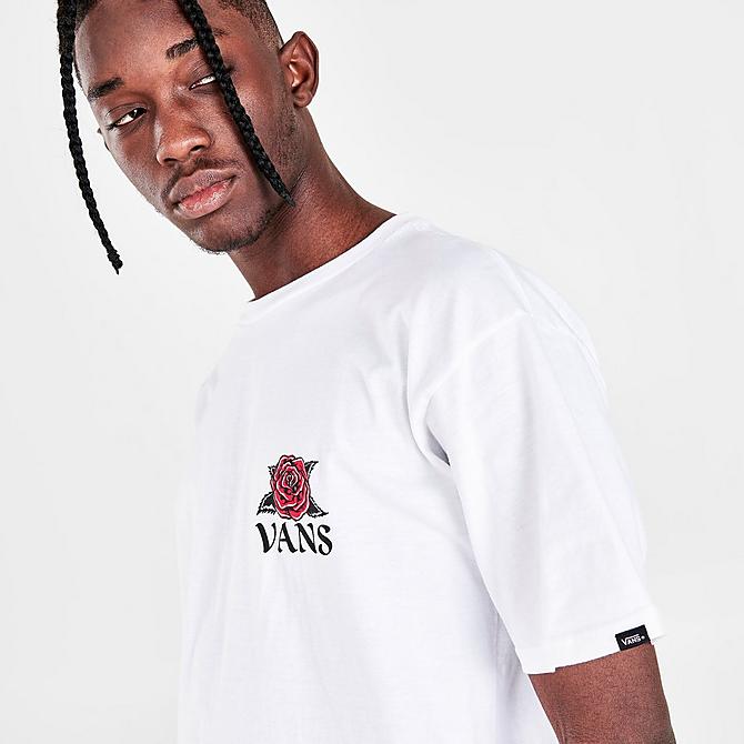 On Model 5 view of Men's Vans Tattoo Rose Graphic Print Short-Sleeve T-Shirt in White Click to zoom