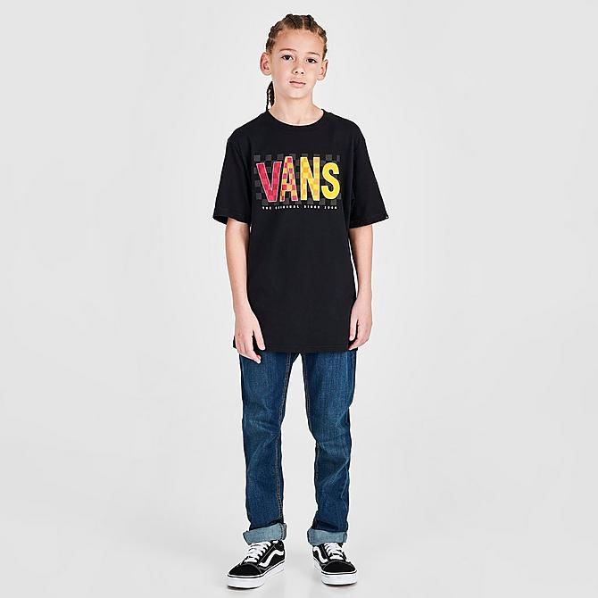 Front Three Quarter view of Kids' Vans Check Infill T-Shirt in Black/Multi Click to zoom