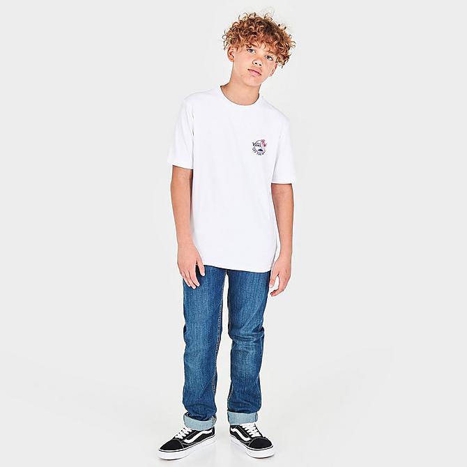 Front Three Quarter view of Boys' Vans Dual Palm Sun T-Shirt in White Click to zoom