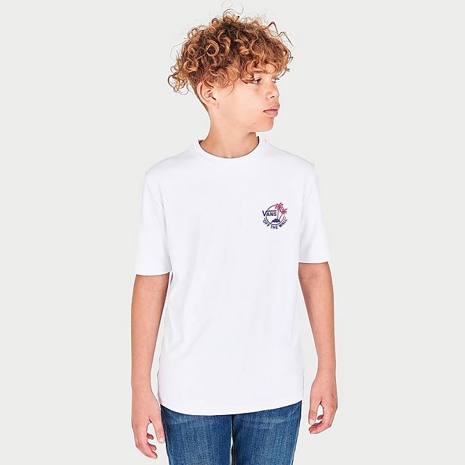 Back Left view of Boys' Vans Dual Palm Sun T-Shirt in White Click to zoom