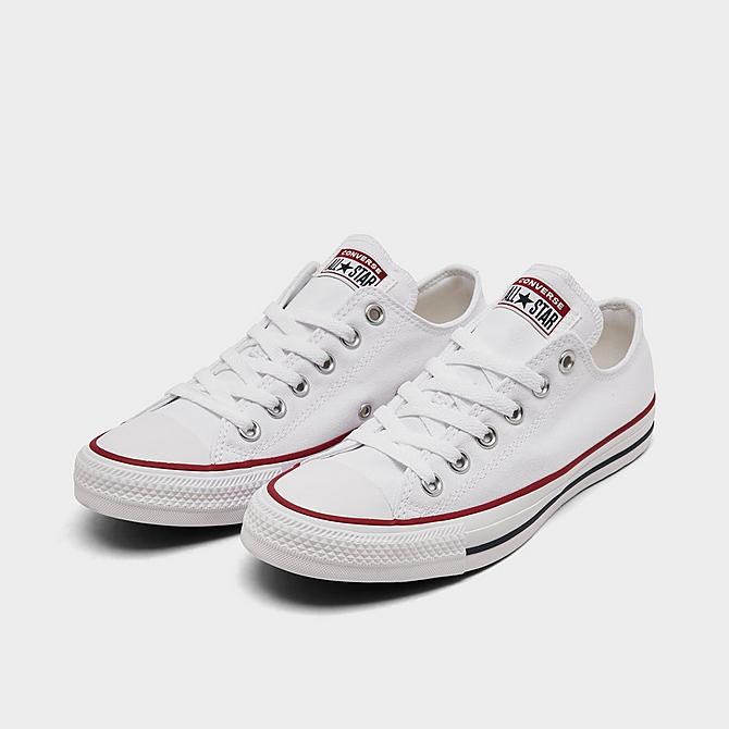 Three Quarter view of Women's Converse Chuck Taylor Low Top Casual Shoes (Big Kids' Sizes Available) in Optical White Click to zoom
